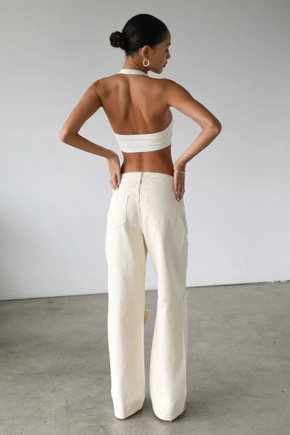 DOGMA Straight Wide Leg Skater Denim Jeans Cream
