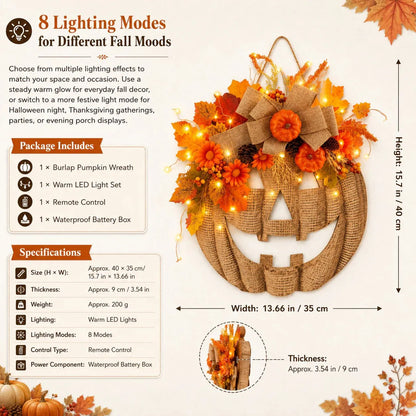 🎃 Lighted Burlap Pumpkin Wreath