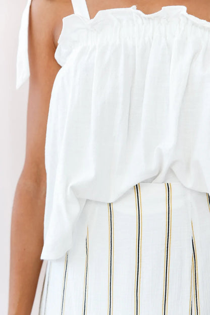 Journey Tied Shoulder Elasticated Neckline Top White