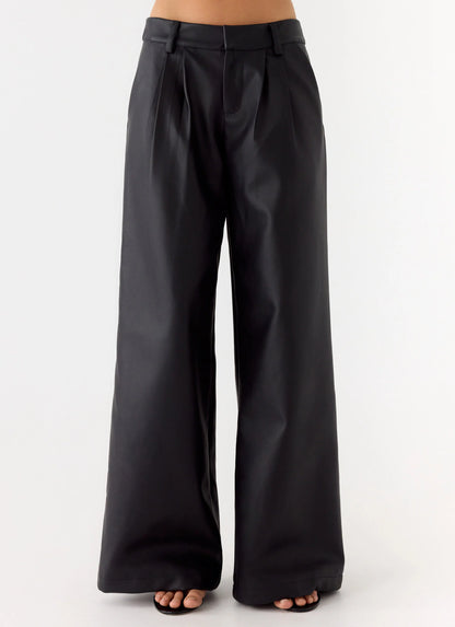 Samuel Low Rise Faux Leather Pants - Black