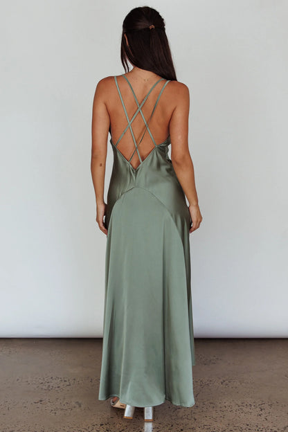 Signature Lace Trim Midi Dress Sage