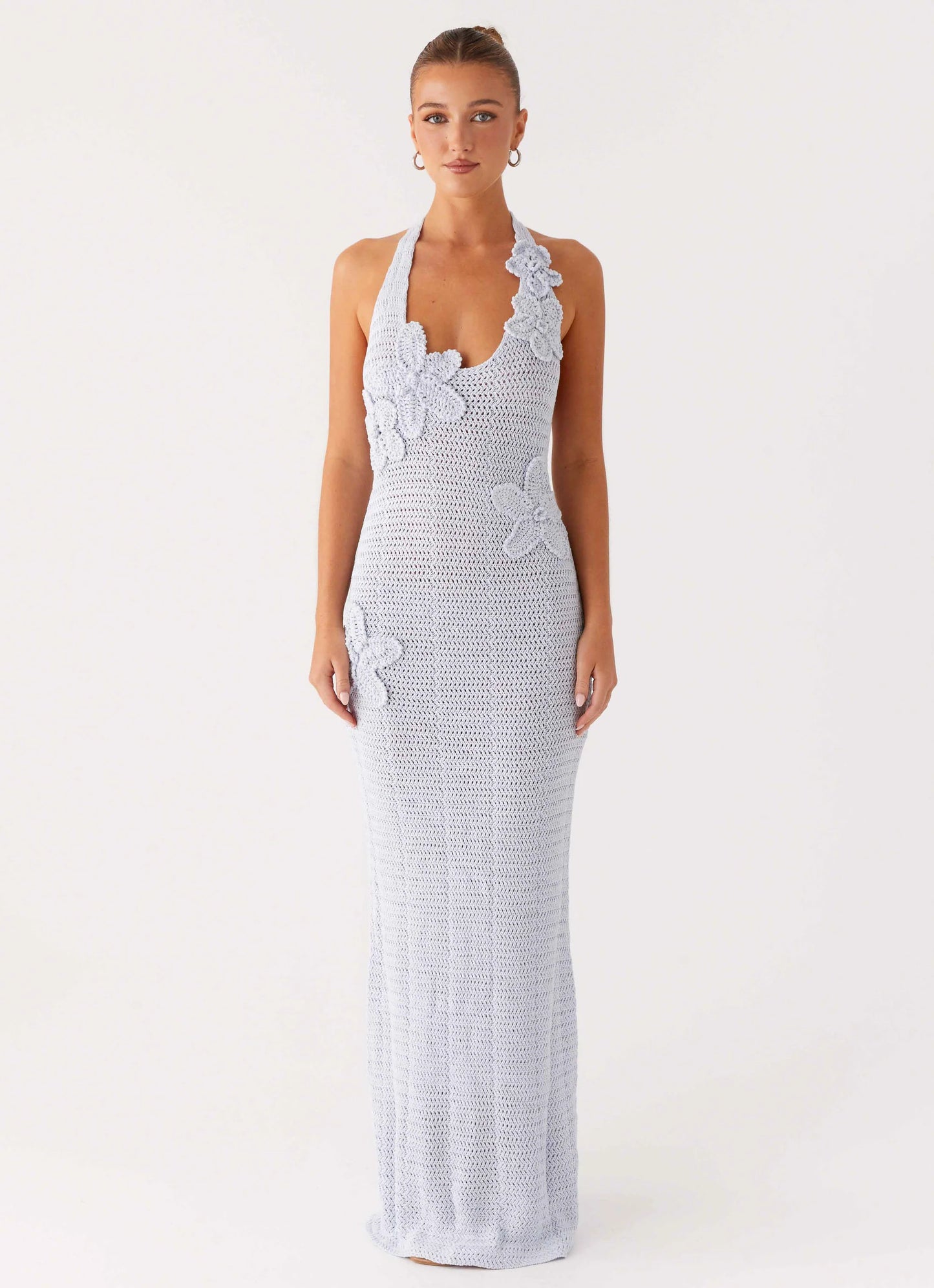 Novalee Flower Crochet Maxi Dress - Blue