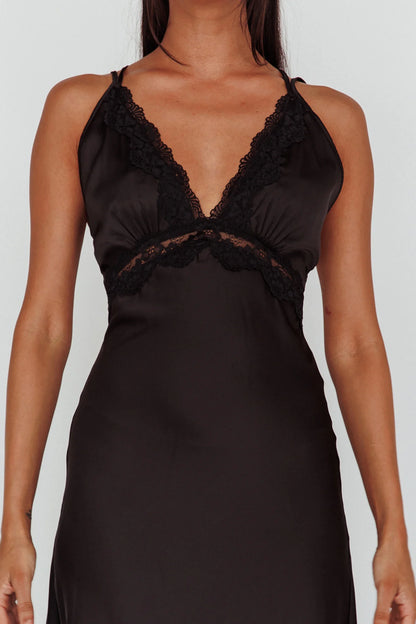 Signature Lace Trim Midi Dress Black