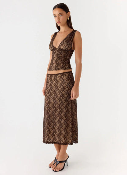 Malachie Lace Midi Skirt - Chocolate