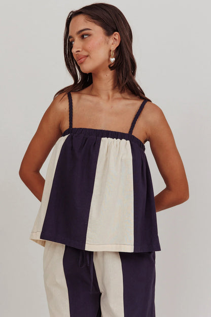 Dream Girl Braided Strap Contrast Top Midnight