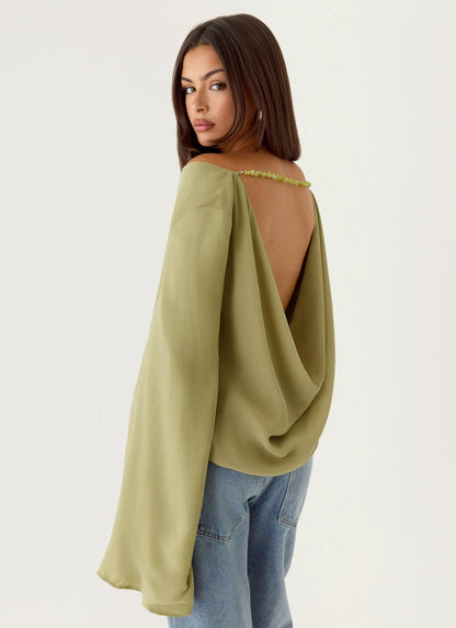 Orelia Long Sleeve Top - Green Olive