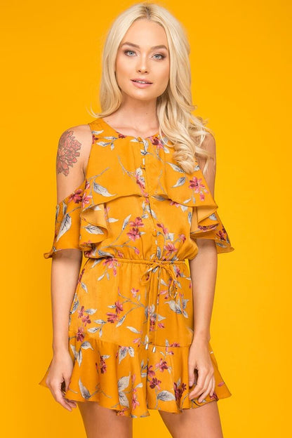 Camila Floral Off The Shoulder Romper Orange