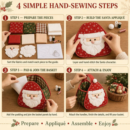 🎄Christmas Character Quilted Carry Basket | Padded Patchwork Fabrics, Layered Appliqué & Soft Carry Handle in DIY Kit or Ready-Made Styles 🎁✨