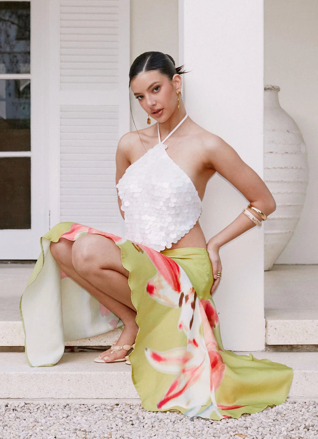 Tijana Beaded Halter Top - Ivory