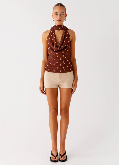 Stealing Love Scarf Top - Chocolate Strawberry Dot