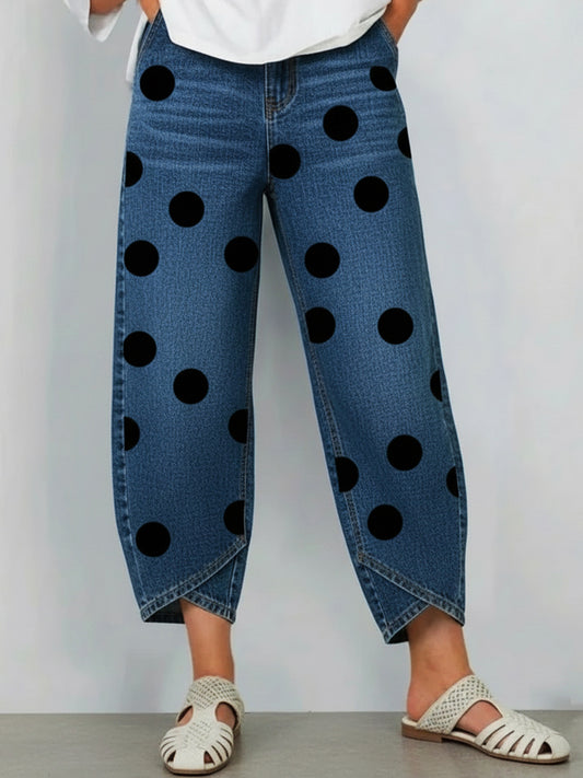 Elegant Polka Dot Print Jeans