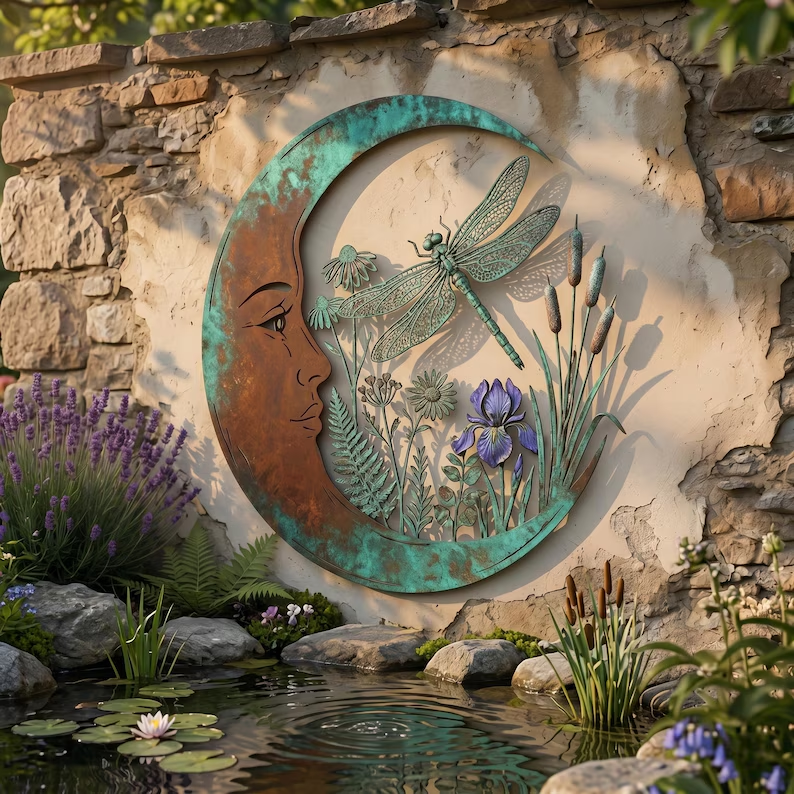 🌙Enchanted Moon Garden Wall Art – Vintage Nature Inspired Metal Wall Decor