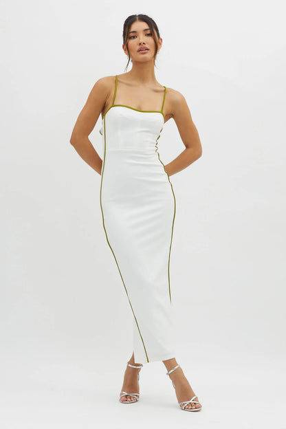 Future Awaits Lace-Up Back Midi Dress White