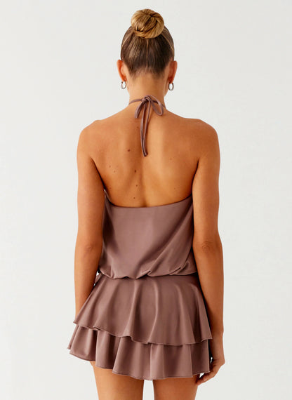 Dopamine Belt Mini Dress - Taupe
