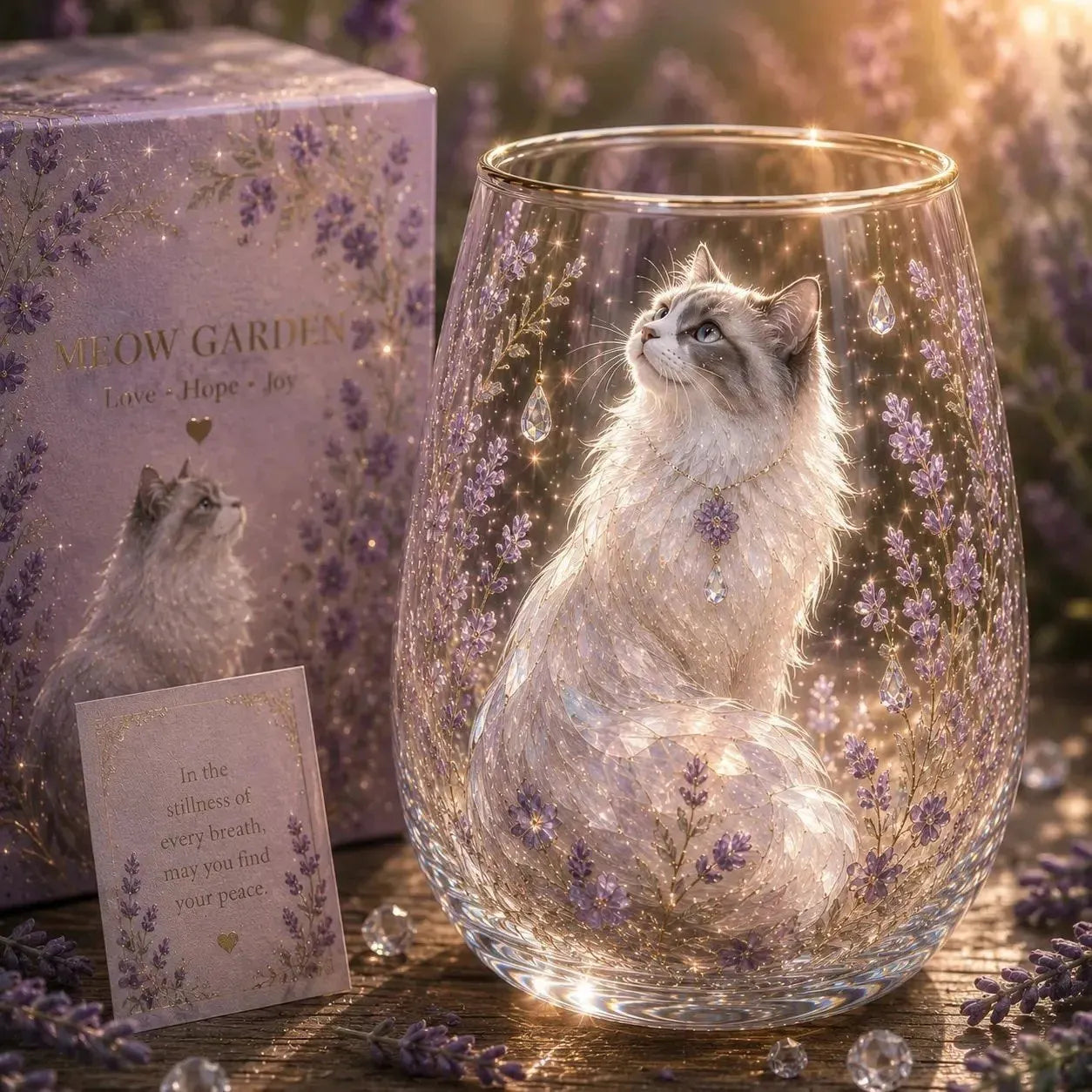 🐱MEOW GARDEN Crystal Texture Glass Cat Tumbler✨