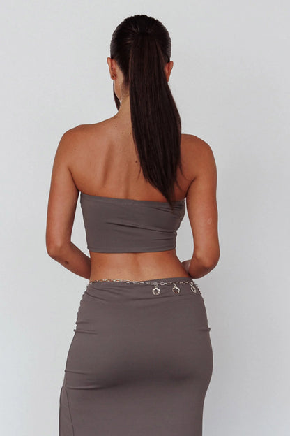 Caption This Bandeau Crop Top Clay