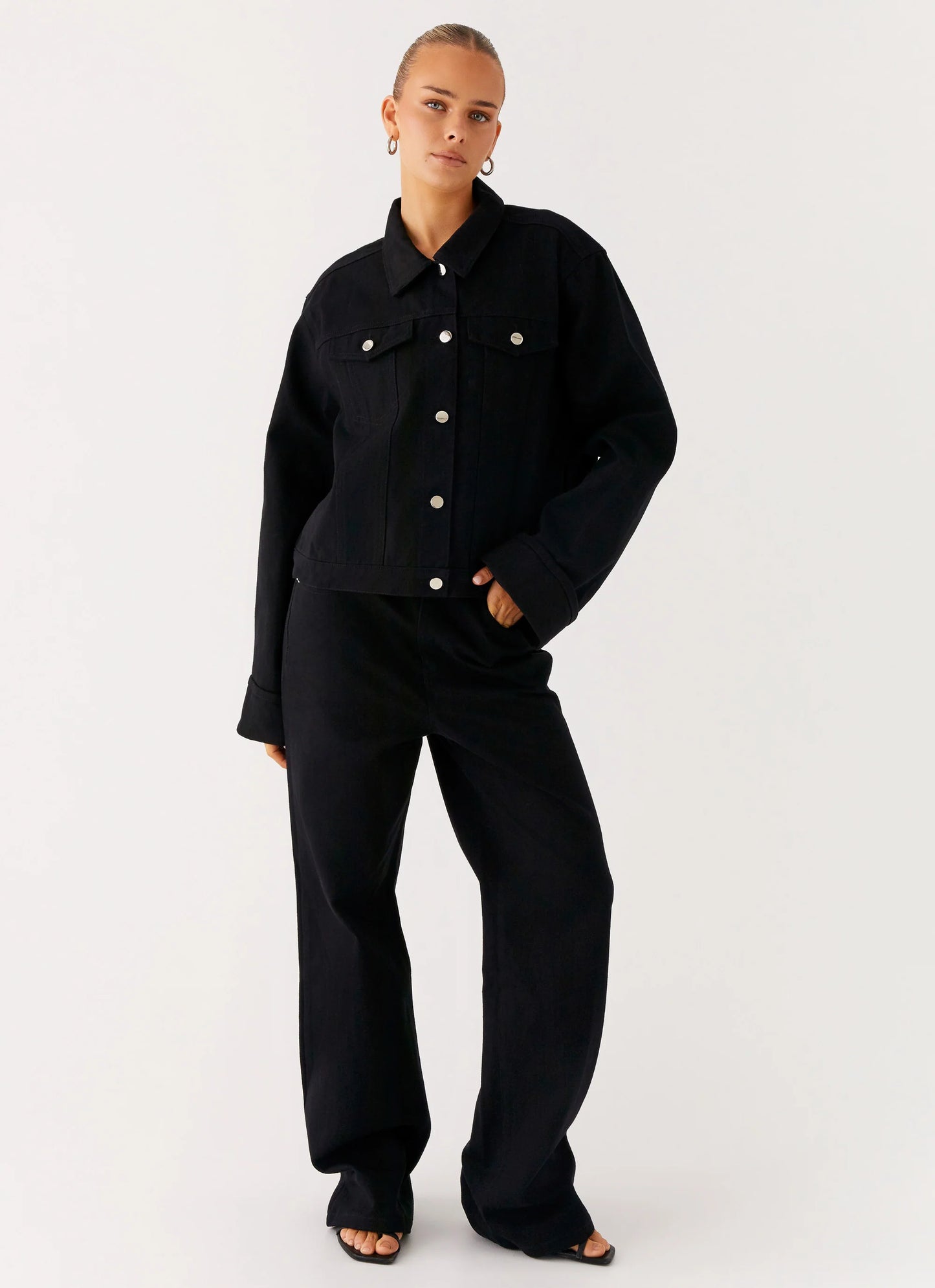 Back Again Oversized Denim Jacket - Black