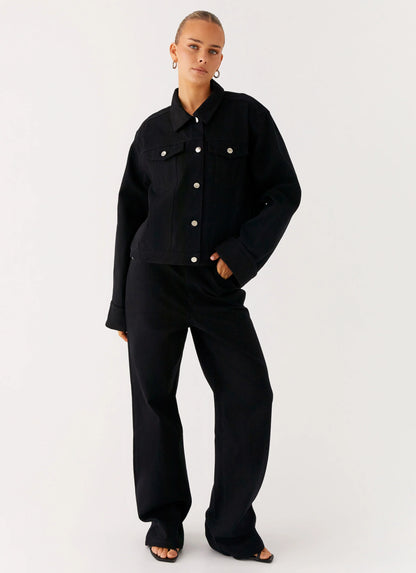 Back Again Oversized Denim Jacket - Black