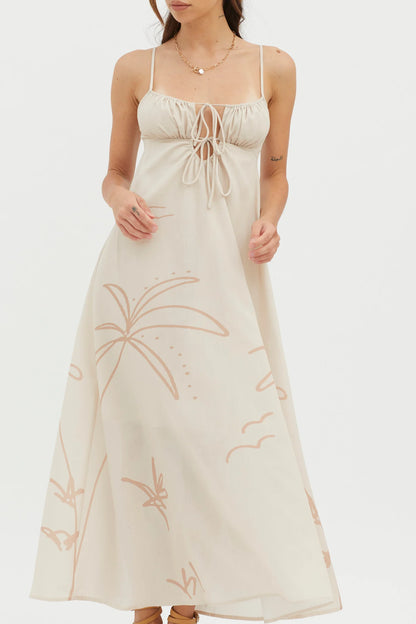 Yuki Tied Bust Midi Dress Sand