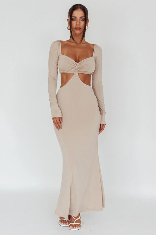 Vienna Long Sleeve Cut-Out Waist Maxi Dress Oat