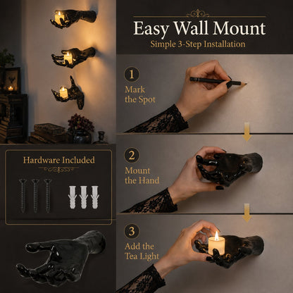 🖤 Wall Mounted Creepy Reaching Hands - Life-Sized Gothic Candle Holders
