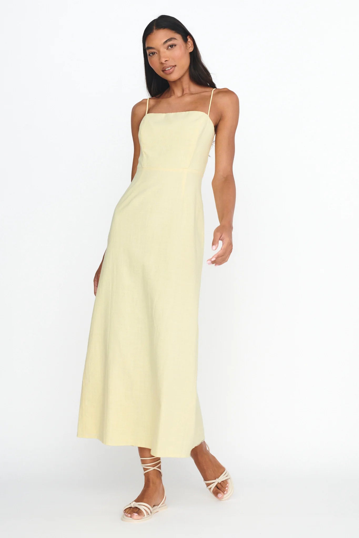 Light Hearted Square Neckline Maxi Dress Lemon