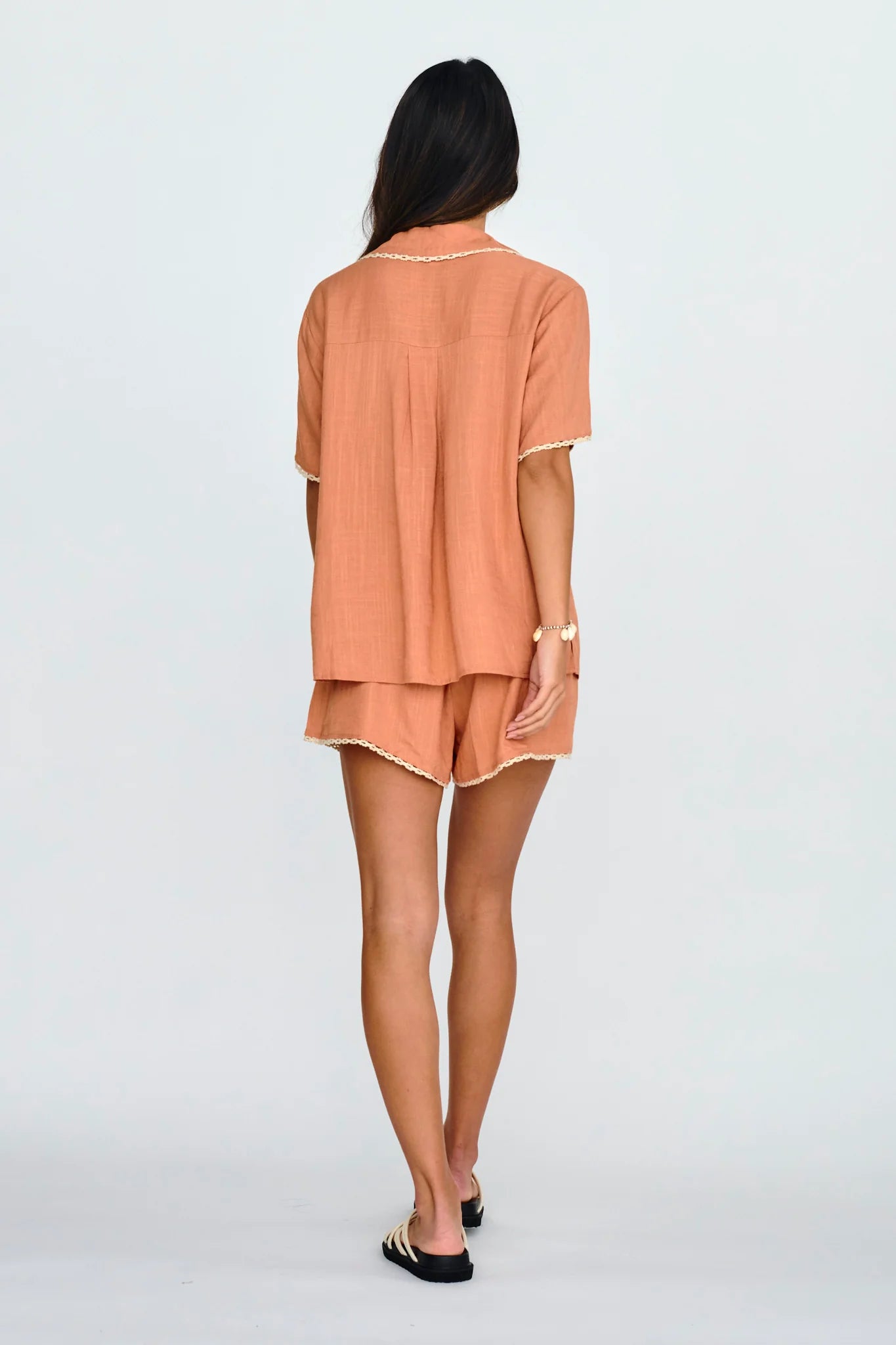 Swing Of Things Lace Trim Shorts Mocha