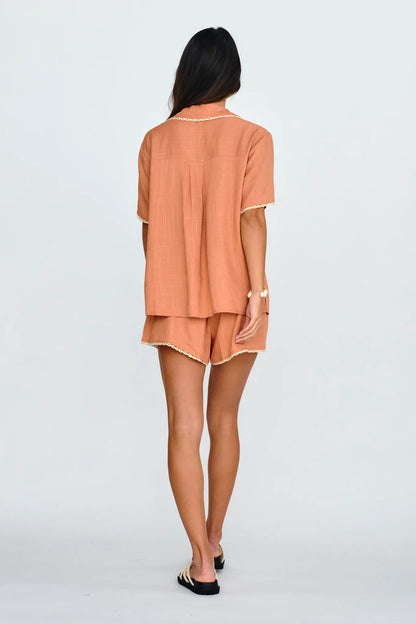 Swing Of Things Lace Trim Shorts Mocha