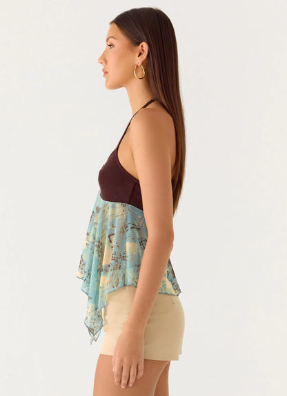 Lyrica Halter Top - Aqua Blur