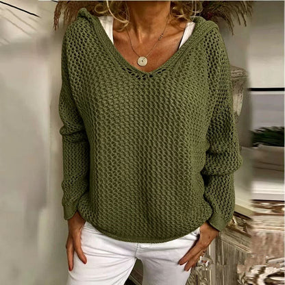 Loose-fit open-knit hooded sun-protection cardigan