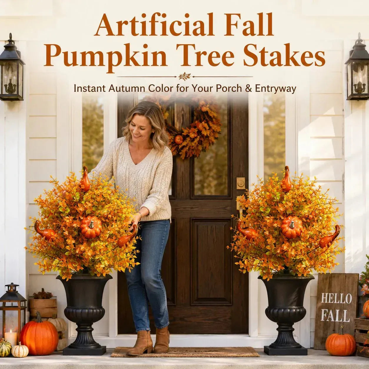 🍂Artificial Fall Pumpkin Tree Stakes– 🧡Full, Lush & Fade-Resistant