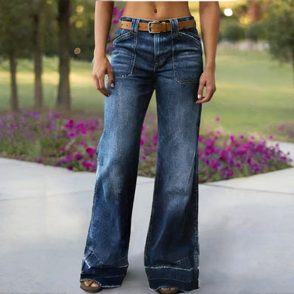 👖 Women's Retro Flare Jeans – Stretch Denim, Functional Pockets & Vintage High-Waist Fit 🌟