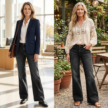 👖 Women's Retro Flare Jeans – Stretch Denim, Functional Pockets & Vintage High-Waist Fit 🌟