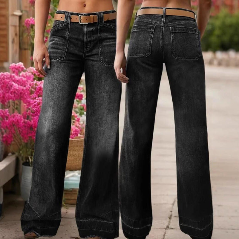 👖 Women's Retro Flare Jeans – Stretch Denim, Functional Pockets & Vintage High-Waist Fit 🌟