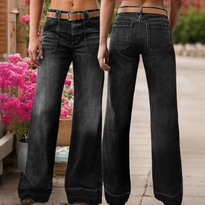 👖 Women's Retro Flare Jeans – Stretch Denim, Functional Pockets & Vintage High-Waist Fit 🌟