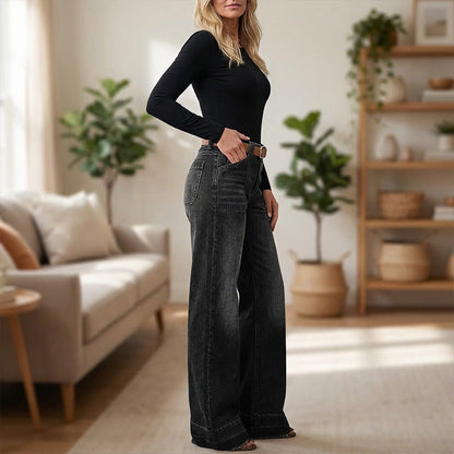 👖 Women's Retro Flare Jeans – Stretch Denim, Functional Pockets & Vintage High-Waist Fit 🌟