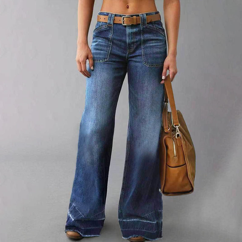 👖 Women's Retro Flare Jeans – Stretch Denim, Functional Pockets & Vintage High-Waist Fit 🌟