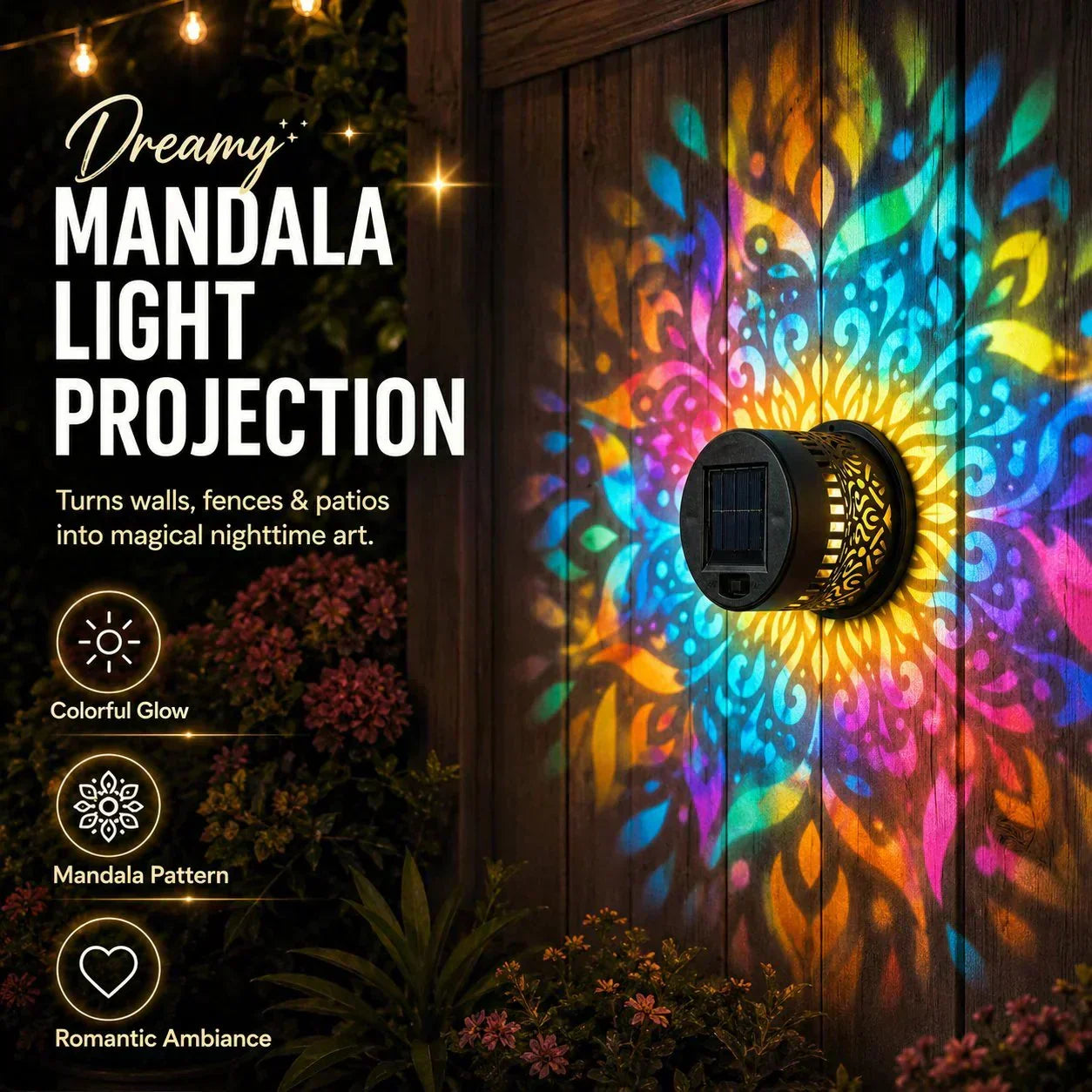 🔥Solar Mandala Light – Stunning Pattern Projection, IP65 Waterproof Auto On/Off 🌿
