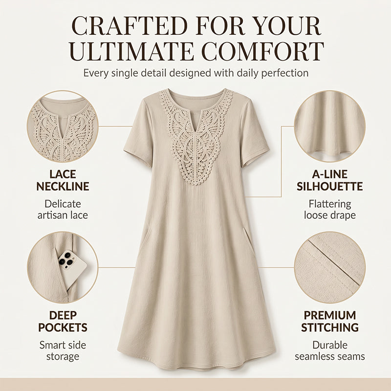 ✨👗Women's Bohemian Lace V-Neck T-Shirt Dress – Effortless Summer Chic✨