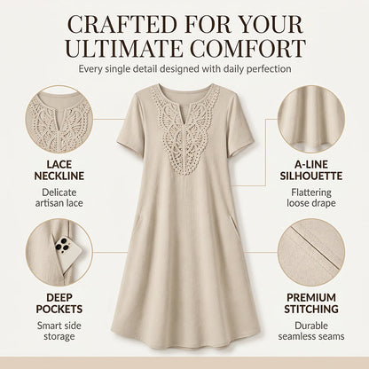 ✨👗Women's Bohemian Lace V-Neck T-Shirt Dress – Effortless Summer Chic✨