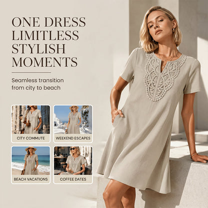 ✨👗Women's Bohemian Lace V-Neck T-Shirt Dress – Effortless Summer Chic✨