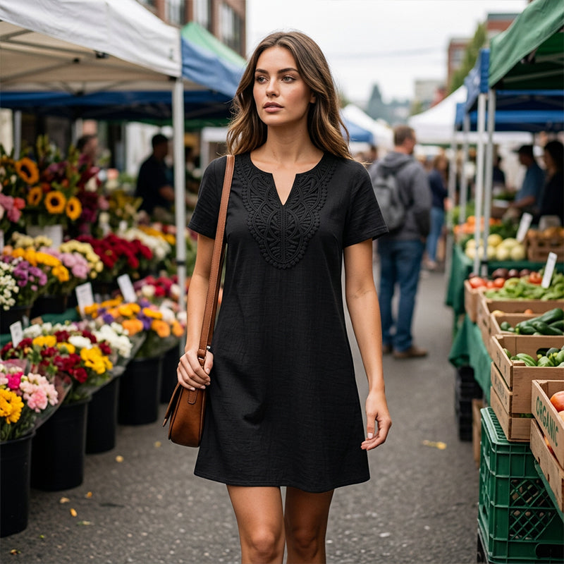 ✨👗Women's Bohemian Lace V-Neck T-Shirt Dress – Effortless Summer Chic✨