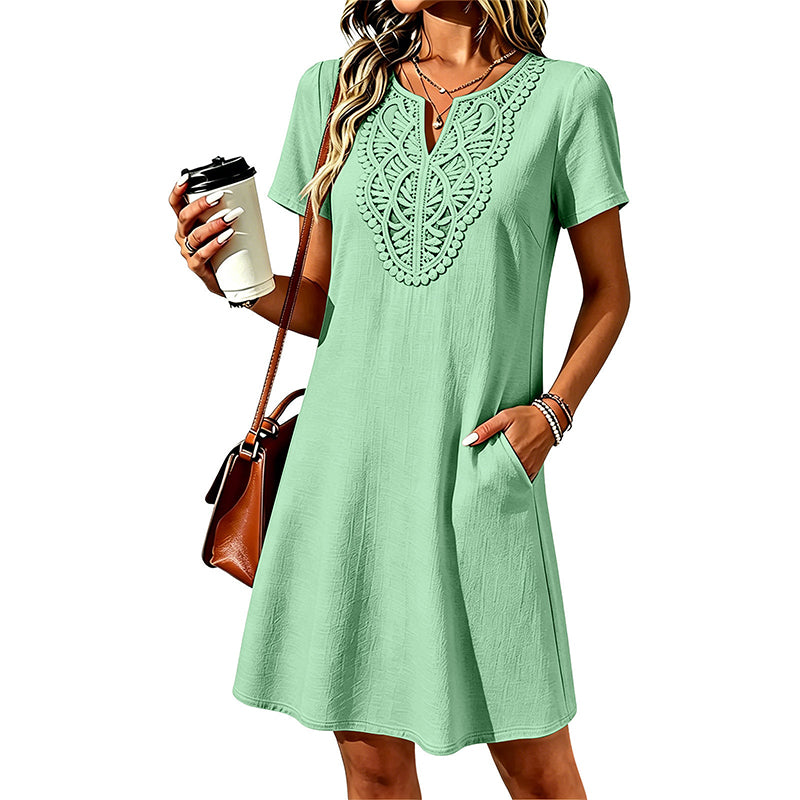 ✨👗Women's Bohemian Lace V-Neck T-Shirt Dress – Effortless Summer Chic✨