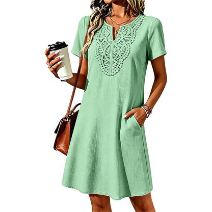 ✨👗Women's Bohemian Lace V-Neck T-Shirt Dress – Effortless Summer Chic✨