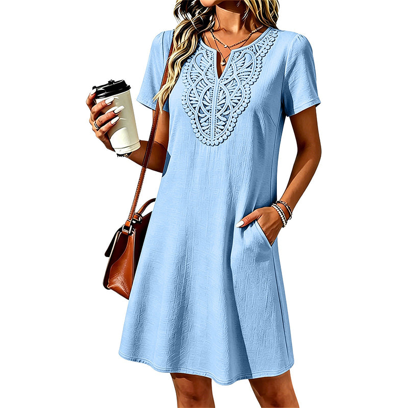 ✨👗Women's Bohemian Lace V-Neck T-Shirt Dress – Effortless Summer Chic✨