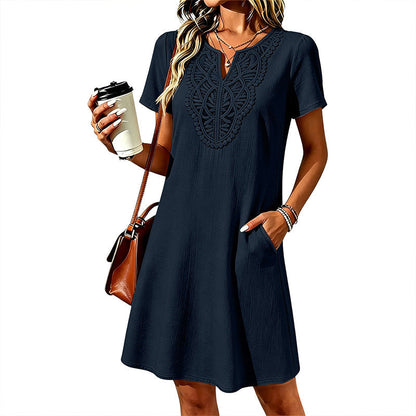 ✨👗Women's Bohemian Lace V-Neck T-Shirt Dress – Effortless Summer Chic✨