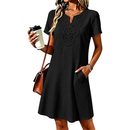 ✨👗Women's Bohemian Lace V-Neck T-Shirt Dress – Effortless Summer Chic✨